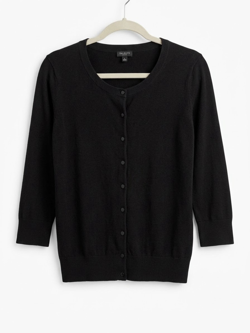 Talbots Black Button-Front Crewneck Cardigan